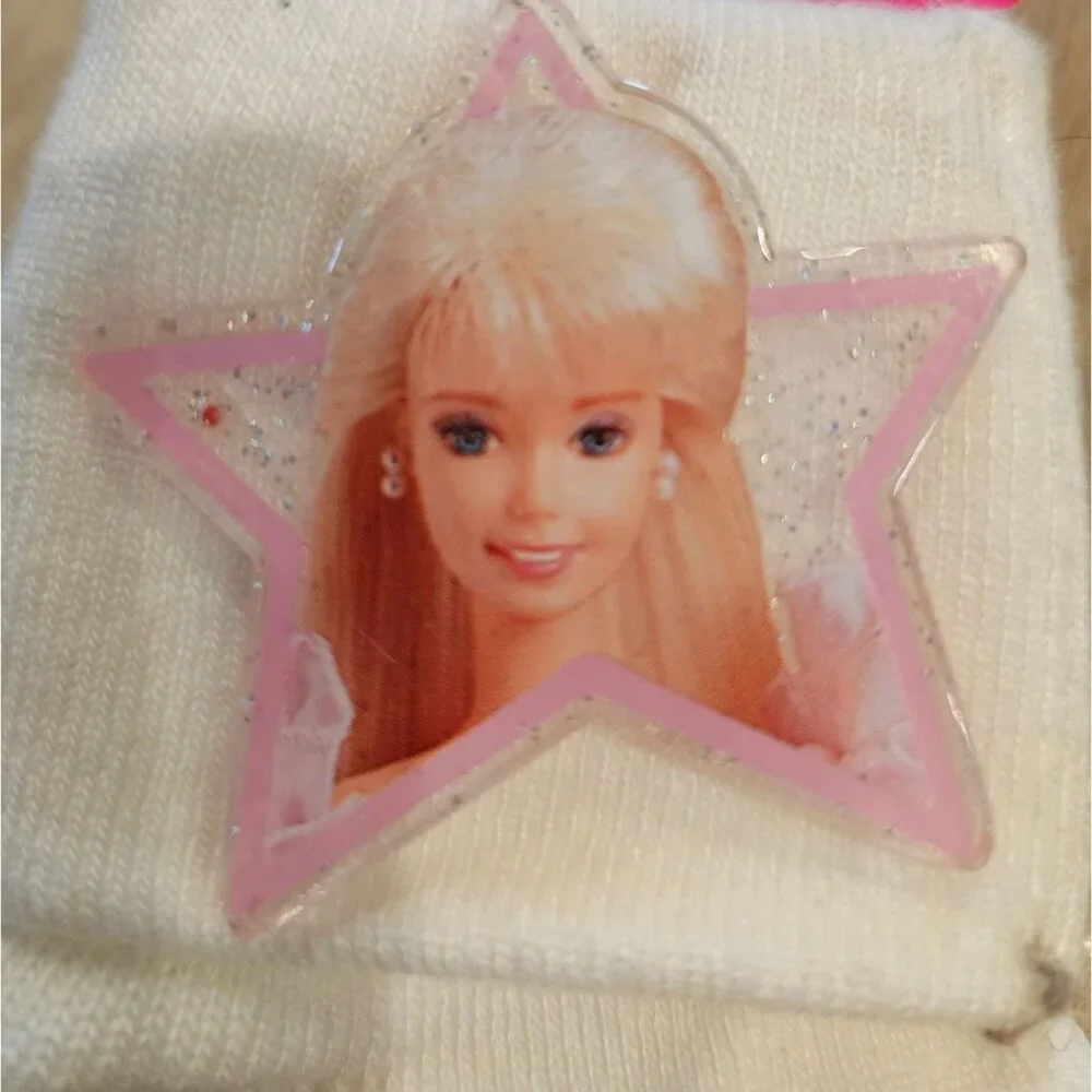 Barbie Vintage Star Glitter White Socks Girls Kids Fits Shoe Size 5 - 6.5 NEW
